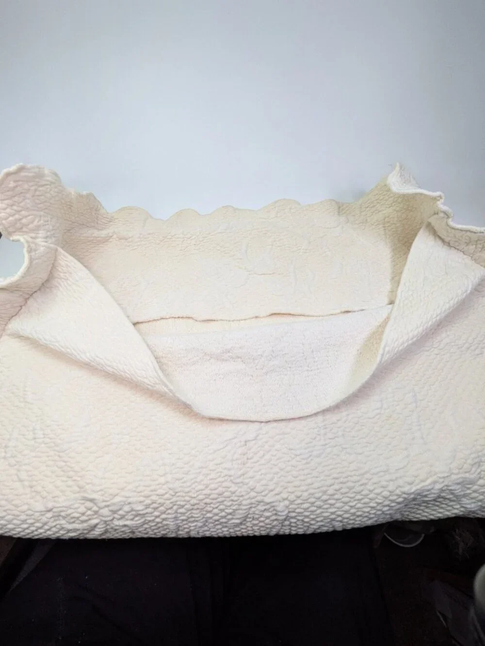 Vintage Shavel Portugal Matelasse Scalloped Pillow Sham Ivory Cotton Bow Design